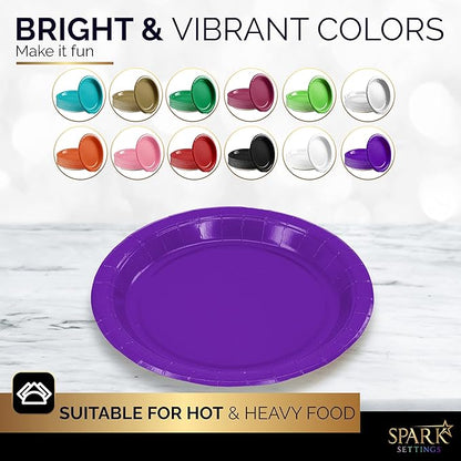 Disposable Paper Plates Purple, 7 Inch Paper Dessert Plates, Strong and Sturdy Disposable Plate for Party, Dinner, Holiday, Picnic, or Travel Party Plate, Pack of 50