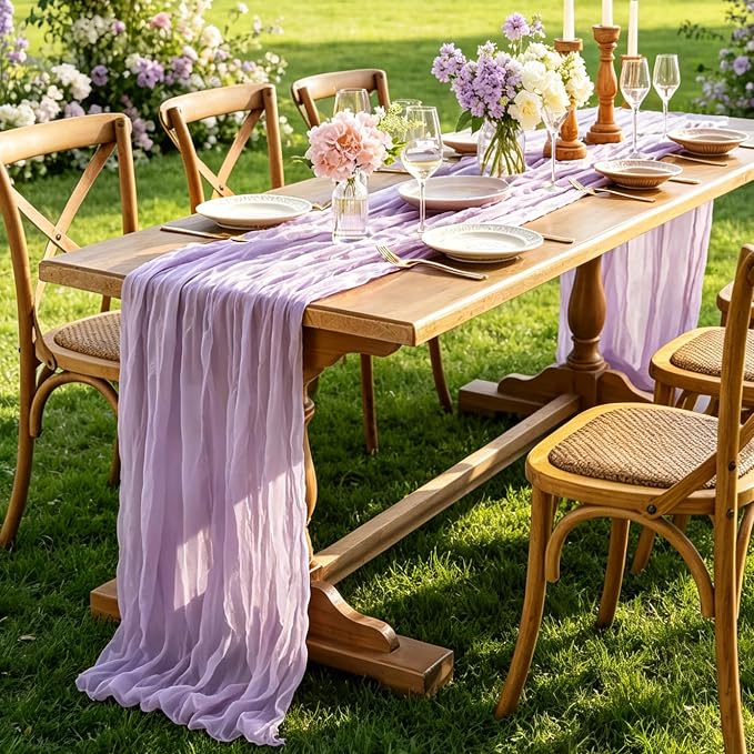 6Pcs Lilac Table Runner, 10FT Rustic Gauze Lavender Table Runner 35*120inch - Image 5