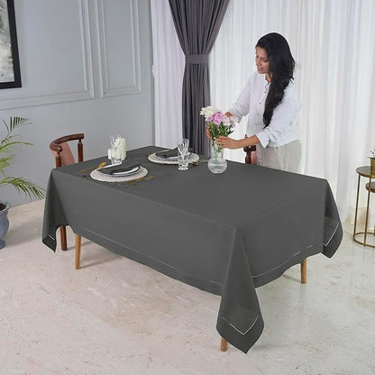 D'Moksha Homes Charcoal Grey Linen Tablecloth for Rectangle Tables 60 x 144 Inch - 100% Pure Linen Grey Table Cloth - Classic Hemstitch, Machine Washable Dining Tablecloth for Spring, Easter