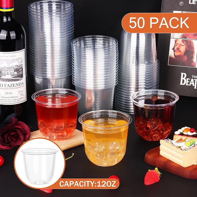 KesaPlan 50 Pcs 12oz Plastic Clear Cups, Disposable Wine Cocktail Glasses | - Image 2