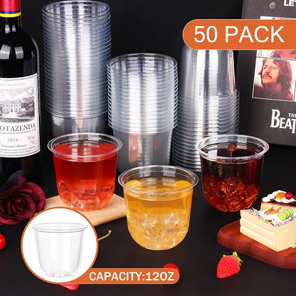 KesaPlan 50 Pcs 12oz Plastic Clear Cups, Disposable Wine Cocktail Glasses | - Image 2