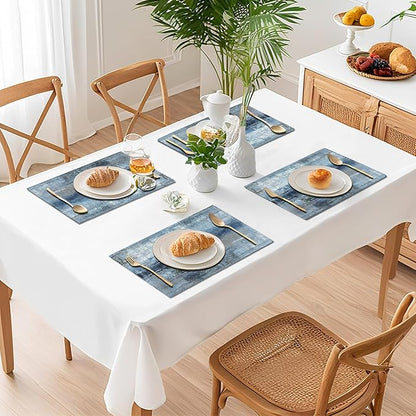 Blue Gray Placemats Set of 4 Abstract Art Place Mats Indoor Modern Linen Table Placemats Washable Wipeable Waterproof Heat Resistant Kitchen Place Mats for Dining Tables, 18 X 12 Inch
