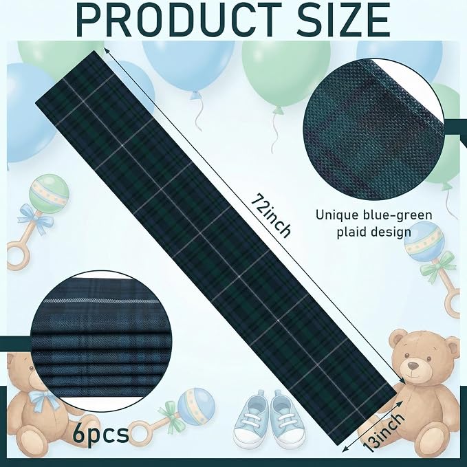 Gilprop 6 Pcs 72 x 13'' Tartan Plaid Bear Babyshower Table Runner Vintage - Image 2