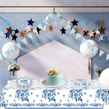 41Pcs Blue White Floral Party Decorations Disposable Tableware Set Serves 20 - Image 6