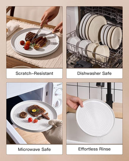 Stoneware Dinnerware Sets for 8, Reactive Glaze Plates and Bowls Set, Chip & - Image 5