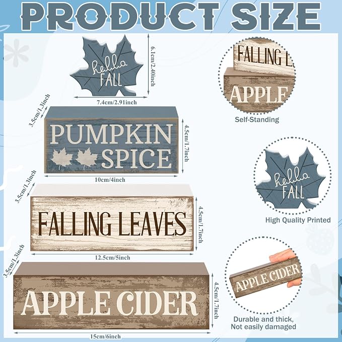 Moucuny 4 Pcs Fall Table Decoration Rustic Blue Maple Leaf Stacked Wooden Block - Image 3