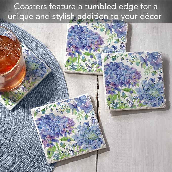 Thirstystone Beautiful Hydrangea 4 Pack Tumbled Tile Stone Coasters | 4" Square - Image 2