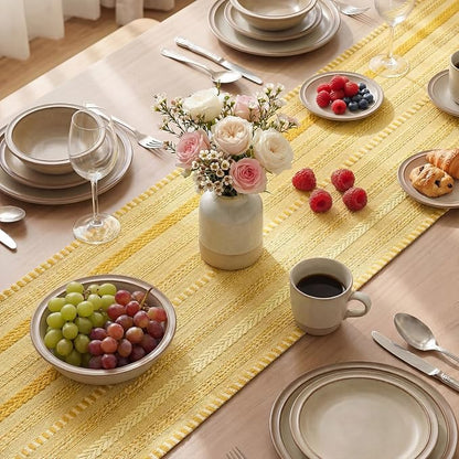 Artoid Mode Yellow Farmhouse Stripe Braided Table Runner 12x72 Inch | Holiday - Image 4