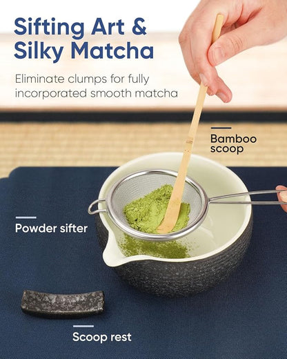 Joiish 7 Pcs Matcha Kit Set, Matcha Whisk and Bowl Set, Charcoal Grey | Ceramic - Image 4