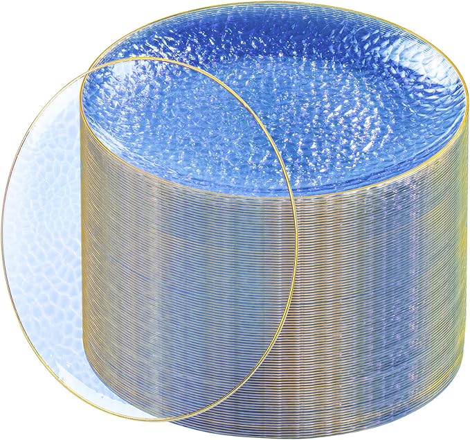 Rubtlamp 100 Pcs Blue Plastic Plates, 10 inch Clear Blue Dinner Plates by Rubtlamp