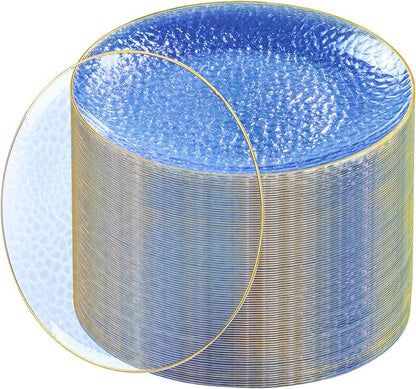 Rubtlamp 100 Pcs Blue Plastic Plates, 10 inch Clear Blue Dinner Plates by Rubtlamp