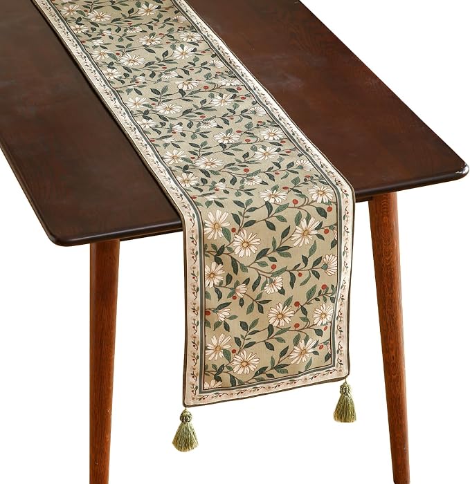 Designer Vintage Linen Table Runner, Floral Pattern, Dining Table, Thanksgiving by Isaennehomedecoration