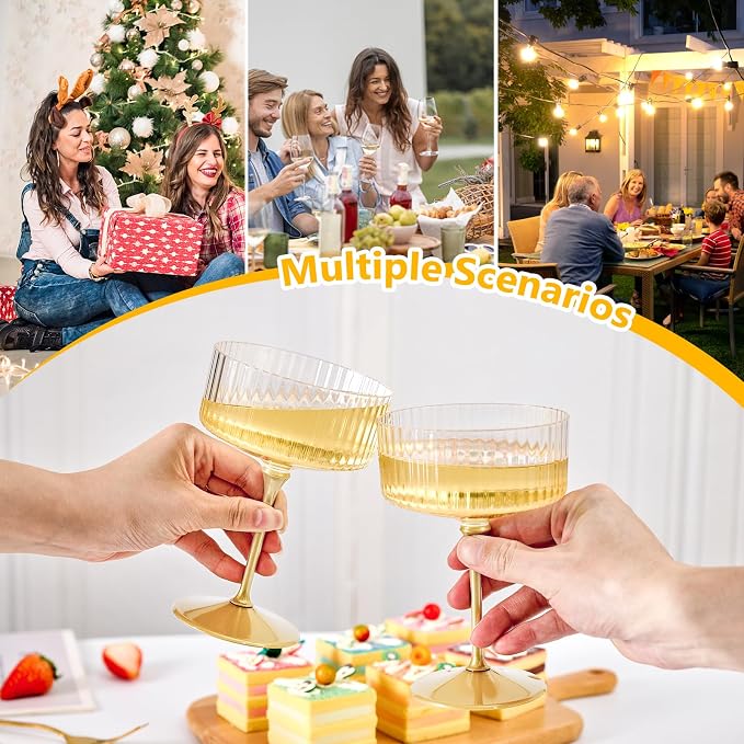 ZOMUIA Ribbed Coupe Glasses 6 Pcs, 10 oz Plastic Champagne Coupe Detachable - Image 4
