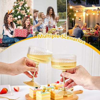 ZOMUIA Ribbed Coupe Glasses 6 Pcs, 10 oz Plastic Champagne Coupe Detachable - Image 4