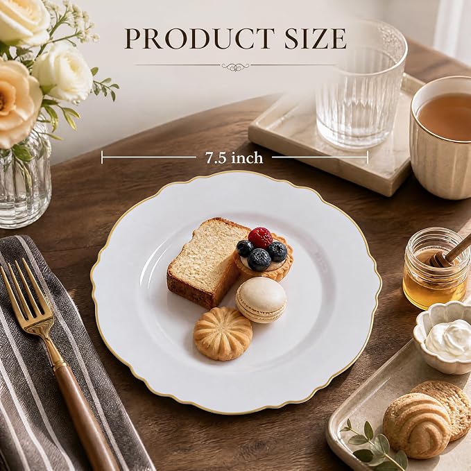 60pcs Gold Dessert Plates-7.5inch Baroque White and Gold Small Dessert - Image 7