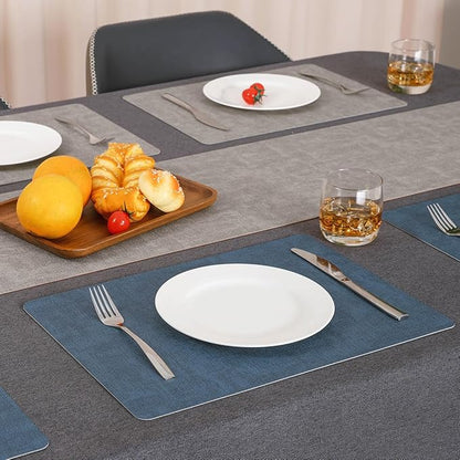 Myir JUN Reversible Vinyl Placemats Set of 4, Faux Leather Place Mats Dual Sided Waterproof Wipeable, Heat-Resistant Table Mats for Kitchen Dining Indoor Outdoor (12" x 17", Light Gray Navy Blue)