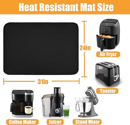 Air Fryer Mat for Air Fryer, 24 x 31in Heat Resistant Mat for Countertop, Fireproof Silicone Countertop Protector Appliance Slider for Air Fryer, Coffee Maker, Toaster, Oven (Black)