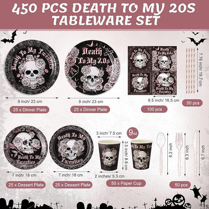 450 Pcs Death to My 20s Tableware Set Decorations, Serves 50 | Rose Gold Black - Image 2