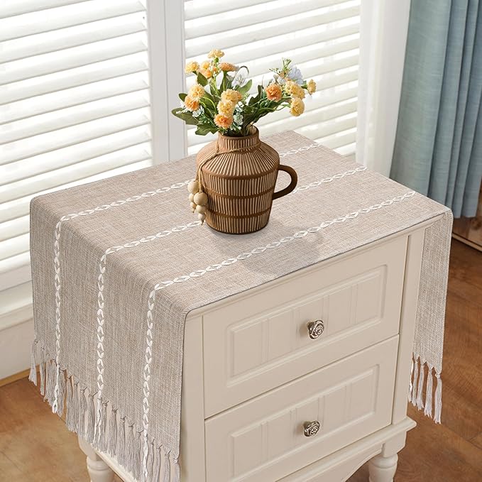Coffee Table Runner 15x 48 inches Long, Wide Farmhouse Neutral Table Cover Short - Image 2