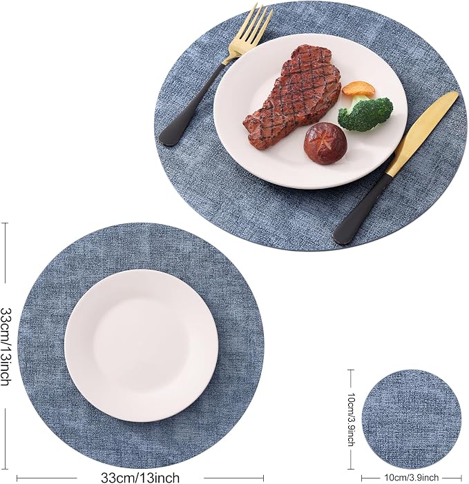 Homaxy Round Faux Leather Placemats and Coasters, Wipeable Place Mats, - Image 6