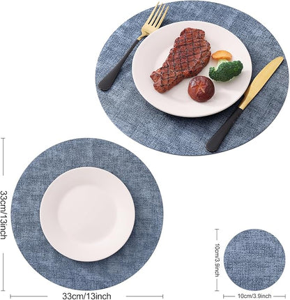 Homaxy Round Faux Leather Placemats and Coasters, Wipeable Place Mats, - Image 6
