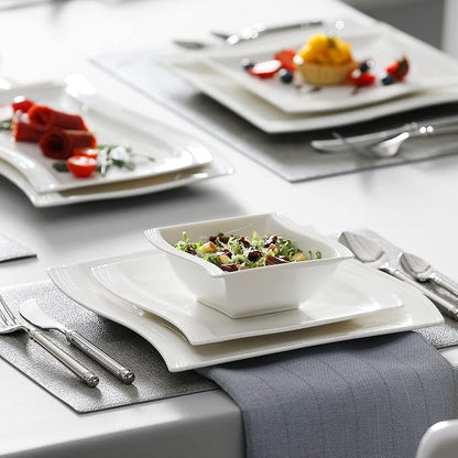 MALACASA Plates and Bowls Sets, 26 Pieces Ivory White Porcelain Dinnerware Sets - Image 9