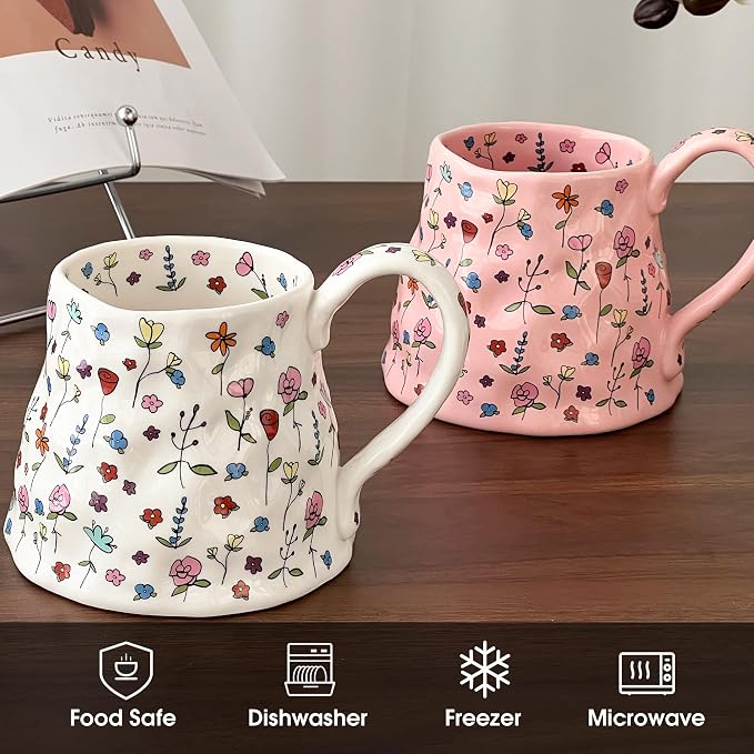 Large Ceramic Coffee Mug Cute Flower - Image 4