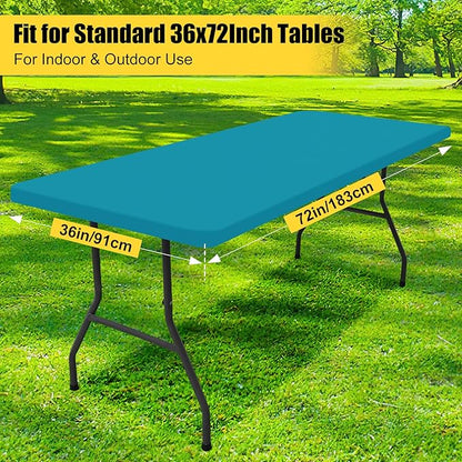 Smiry Rectangle Picnic Table Cloth, Waterproof Elastic Fitted Tablecloths for 6 Foot Tables, Washable Polyester Table Cover for Camping, Indoor and Outdoor (Teal, 36"x72")