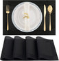 Winknowl Placemats Set of 4, Washable Vinyl Woven Placemats, Heat Resistant & Wipeable Table Mats for Kitchen Dining Table (Black)