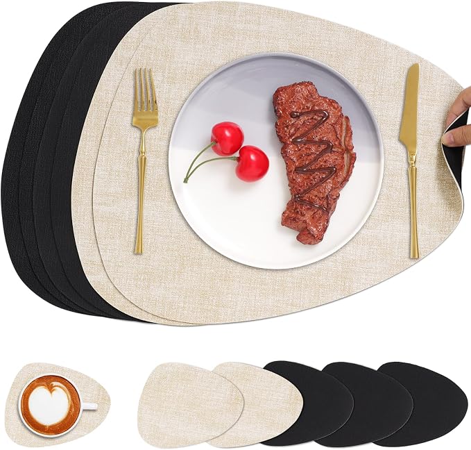 Faux Leather Placemats Set of 6, Dual Sided by Chitomars