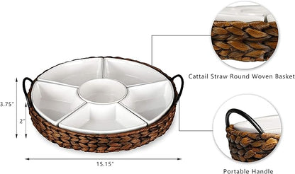 Serving Tray and Serving Dishes, RANDEFURN 7-Set Gold Platters for Parties,15.5 x 15.5 inches, Divided Serving Trays & Platters, Portable Handle,Gold