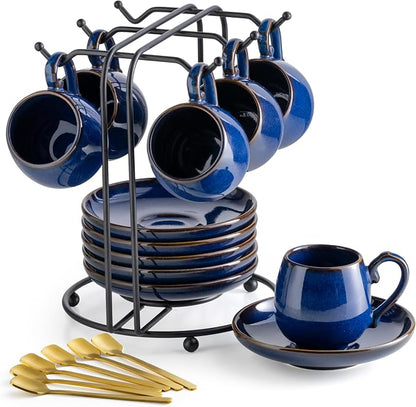 LYEOBOH 3 Ounce Espresso Cups Set of 6, Ceramic Small Coffee Cups by LYEOBOH
