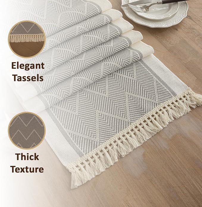Farmhouse Boho Rustic Neutral Table Runner Decor - Image 4