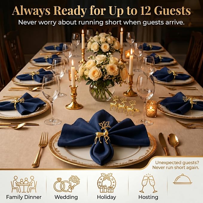 Gold Napkin Rings Set of 12 – Holiday Reindeer Design – Elegant Christmas Table - Image 6