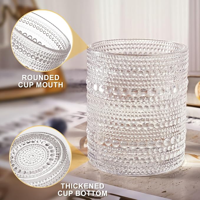 OPAYLY hobnail Drinking Glasses Old Fashion Glass 10oZ rocks glasses Set of 4 - Image 4