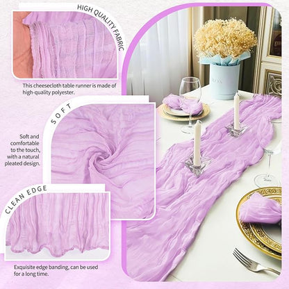 Showgeous 2 Pack Lilac Cheesecloth Table Runners Boho Wedding Decor | Rustic - Image 3