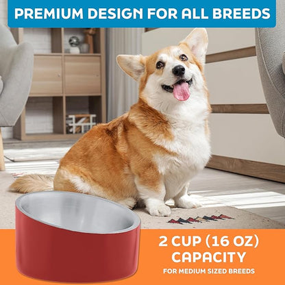 Master Pet Supply Stainless Steel Slanted Dog Cat Food Bowl - 16 oz Heavy Duty - Crimson Flame, Double Wall Insulated, Non-Slip Elevated Bowl for French Bulldogs Pugs Cats, Anti Rust Dishwasher Safe