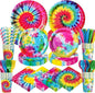 450 Pcs Tie Dye Party Tableware Set Decorations, Serves 50 | Rainbow Birthday by Unknown