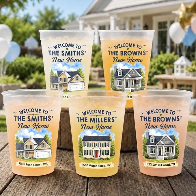 Custom Photo New Home Party Cups, Housewarming Party Decorations, Reusable Cups by PawfectHouseGifts