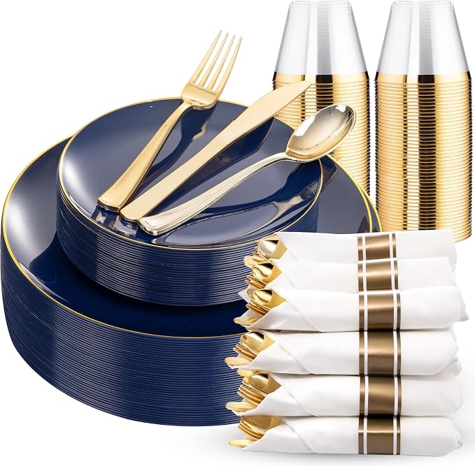KIRE 175Pcs Blue Plastic Plates by KIRE