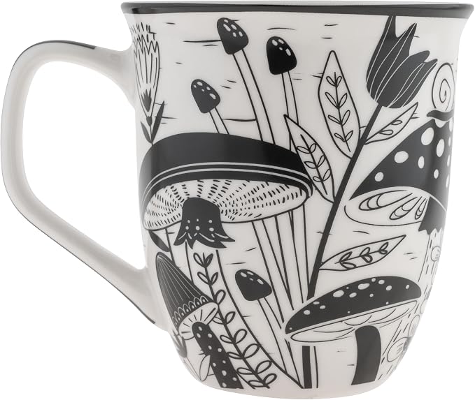 Karma Gifts 14 oz Black and White Boho Mug Mushroom - Image 2