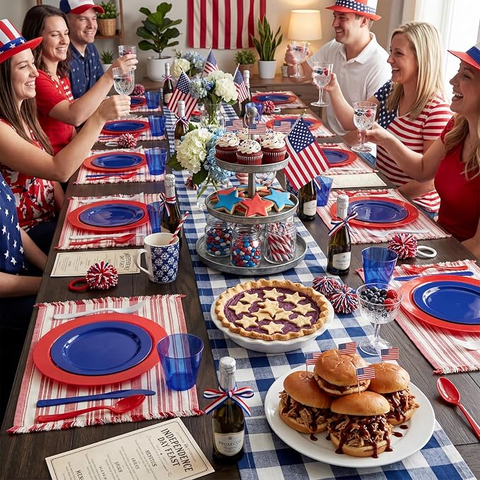 KIRE 150PCS 4th of July Plates & Red White Blue Disposable Plastic Silverware - Image 7