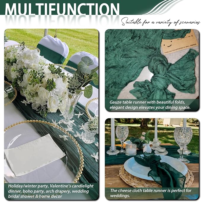 8 Pack Emerald Green Cheesecloth Table Runner 17x108 inch | Boho Gauze Cheese - Image 8