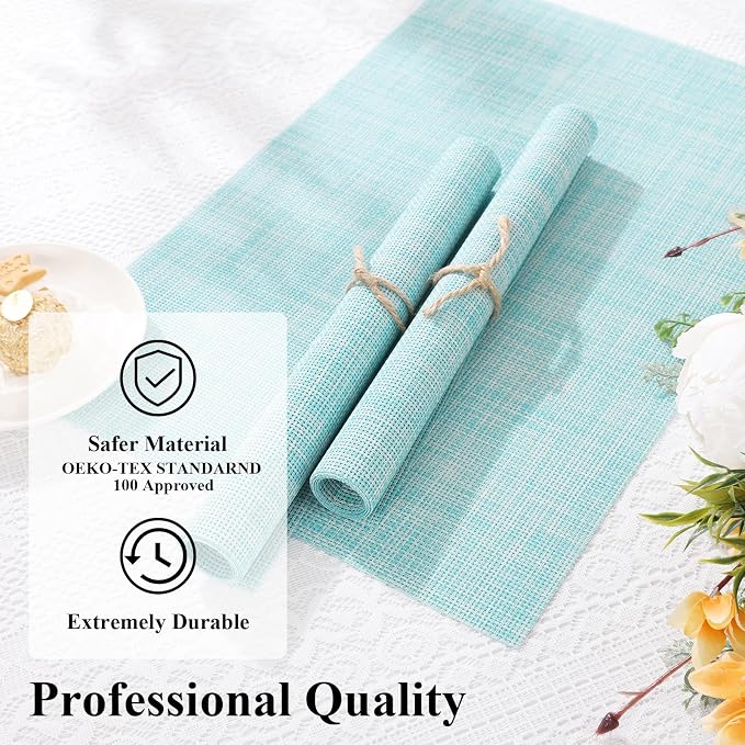 SHACOS Placemats Set of 6 Woven Vinyl Place Mats Wipeable Heat Resistant - Image 3