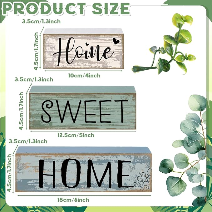 Moucuny 4 Pcs Farmhouse Wooden Table Decor Rustic Home Sweet Home Stacked - Image 3