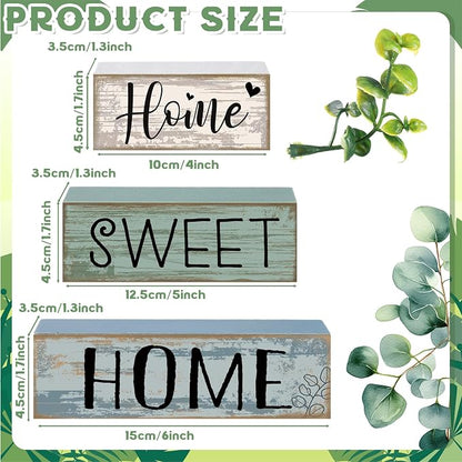 Moucuny 4 Pcs Farmhouse Wooden Table Decor Rustic Home Sweet Home Stacked - Image 3