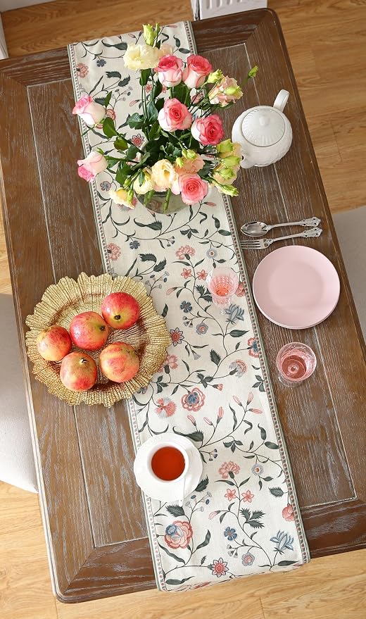 Designer Vintage Linen Extra Long Table Runner, Floral Pattern, Dining Table - Image 7
