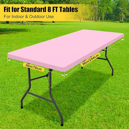 Smiry Rectangle Tablecloth, Elastic Fitted Flannel Backed Vinyl Tablecloths for 8ft Folding Tables, Waterproof Wipeable Table Covers for Valentine's Day, Outdoor, Picnic and Camping (Pink, 30"x96")