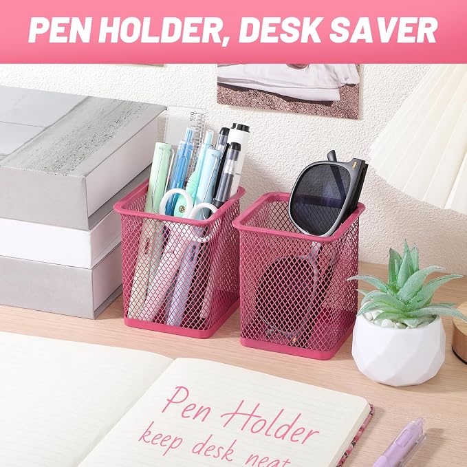 Segarty Pen Cup, 6 Pack Square Dark Pink Pen Holder - Image 5