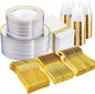 WELLIFE 350Pcs Clear and Gold Plastic Plates for 50 Guests - Disposable Plates for Party, Includes 100 Gold plates,150 Plastic Silverware, 50 Napkins, 50Cups, Disposable Dinnerware Set
